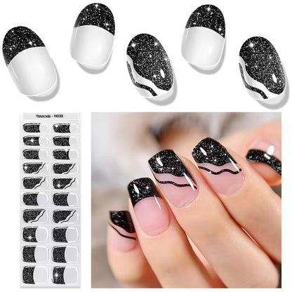 Harunouta Semi Cured Gel Nail Stickers Sparkly Shinning Gel UV Nail Sticker Long-Lasting Solid Nail Wrap Manicure Decoration DIY