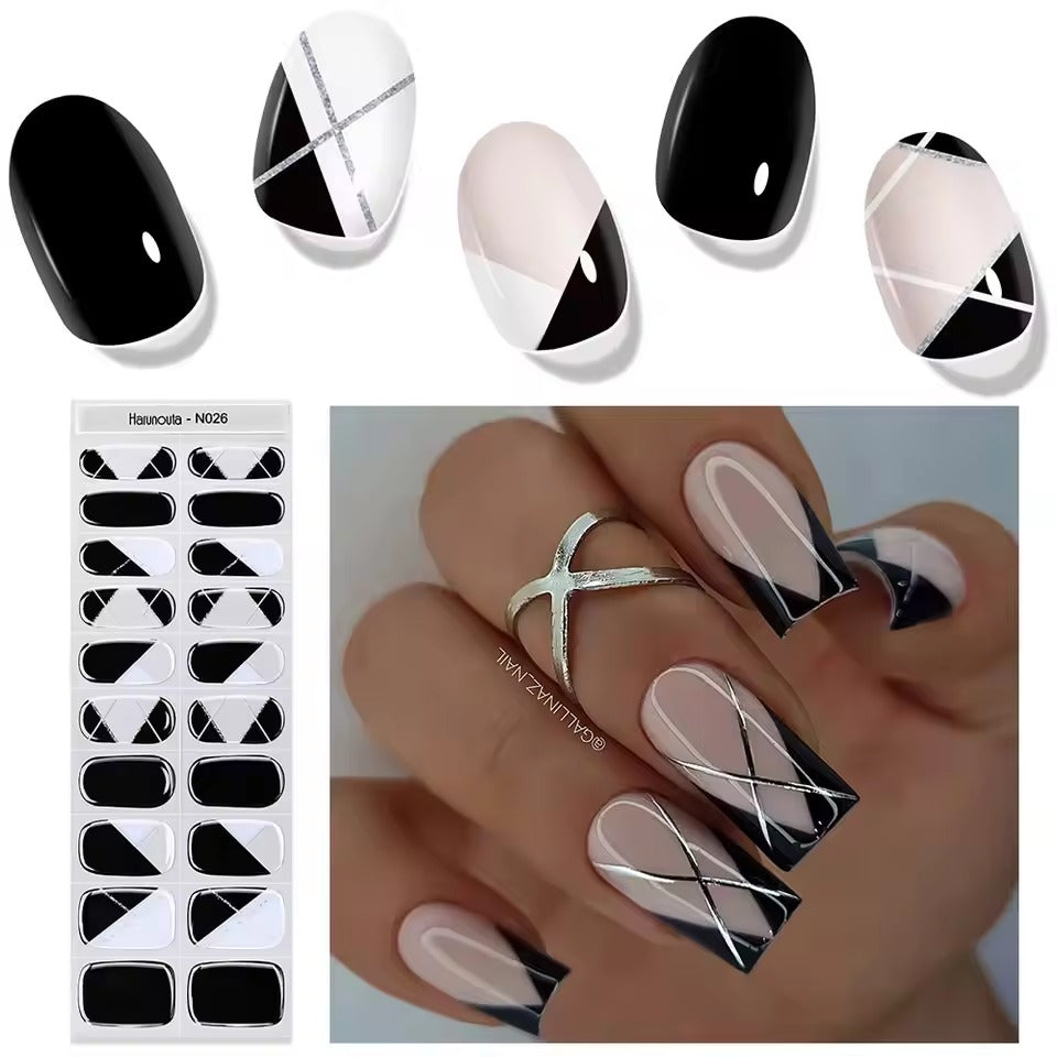 Harunouta Semi Cured Gel Nail Stickers Sparkly Shinning Gel UV Nail Sticker Long-Lasting Solid Nail Wrap Manicure Decoration DIY