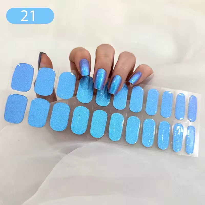 Harunouta Semi Cured Gel Nail Stickers Sparkly Shinning Gel UV Nail Sticker Long-Lasting Solid Nail Wrap Manicure Decoration DIY