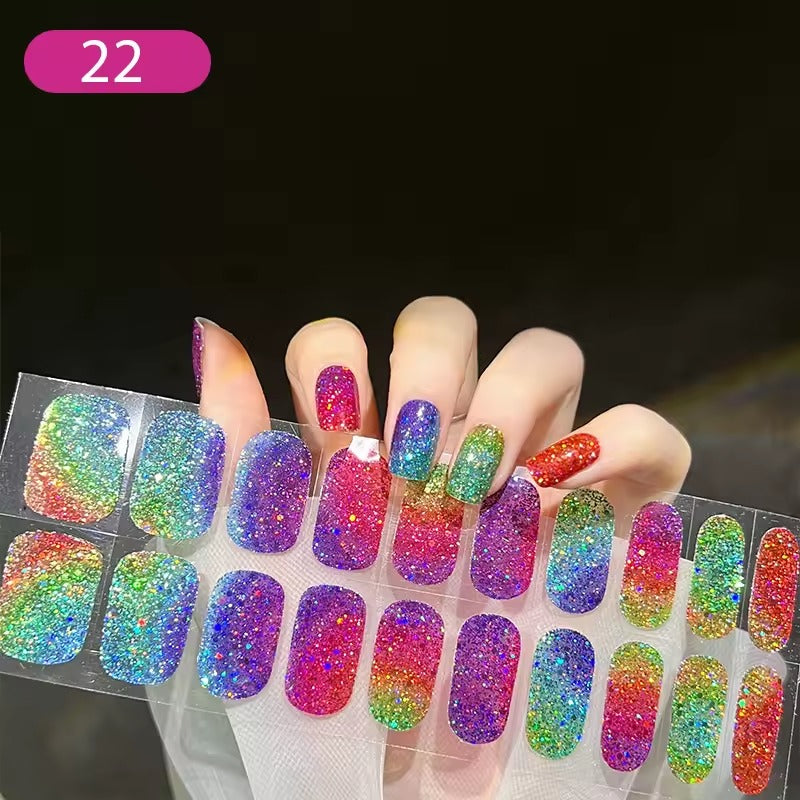 Harunouta Semi Cured Gel Nail Stickers Sparkly Shinning Gel UV Nail Sticker Long-Lasting Solid Nail Wrap Manicure Decoration DIY