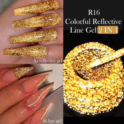 LILYCUTE 5ML Reflective Glitter Liner Gel Polish Nail Art Champagne Sparkling Lines Painting Gel Semi Permanent UV French Nails