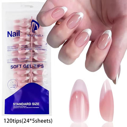 120pcs Pink French Tip Press-On Nails Medium Length Square Shape With Glossy Finish False Nails Full Cover Pre-Shaped Fake Nails