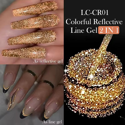 LILYCUTE 5ML Reflective Glitter Liner Gel Polish Nail Art Champagne Sparkling Lines Painting Gel Semi Permanent UV French Nails