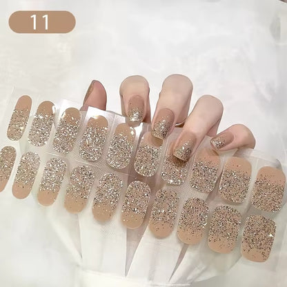 Harunouta Semi Cured Gel Nail Stickers Sparkly Shinning Gel UV Nail Sticker Long-Lasting Solid Nail Wrap Manicure Decoration DIY