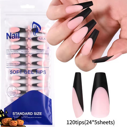 120pcs Pink French Tip Press-On Nails Medium Length Square Shape With Glossy Finish False Nails Full Cover Pre-Shaped Fake Nails