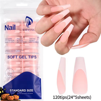 120pcs Pink French Tip Press-On Nails Medium Length Square Shape With Glossy Finish False Nails Full Cover Pre-Shaped Fake Nails