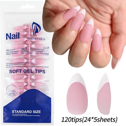 120pcs Pink French Tip Press-On Nails Medium Length Square Shape With Glossy Finish False Nails Full Cover Pre-Shaped Fake Nails