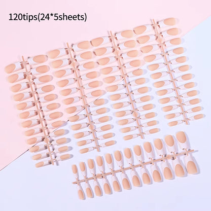 120pcs Pink French Tip Press-On Nails Medium Length Square Shape With Glossy Finish False Nails Full Cover Pre-Shaped Fake Nails