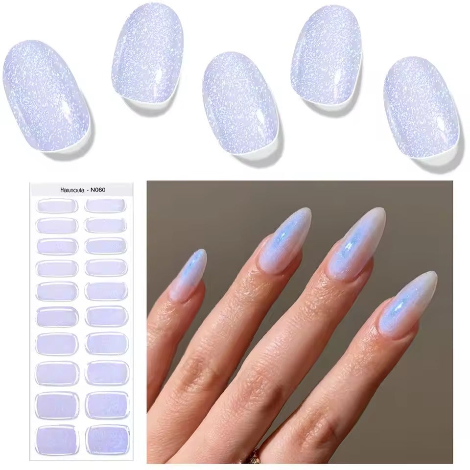 Harunouta Semi Cured Gel Nail Stickers Sparkly Shinning Gel UV Nail Sticker Long-Lasting Solid Nail Wrap Manicure Decoration DIY