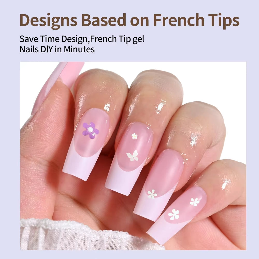 120pcs Pink French Tip Press-On Nails Medium Length Square Shape With Glossy Finish False Nails Full Cover Pre-Shaped Fake Nails