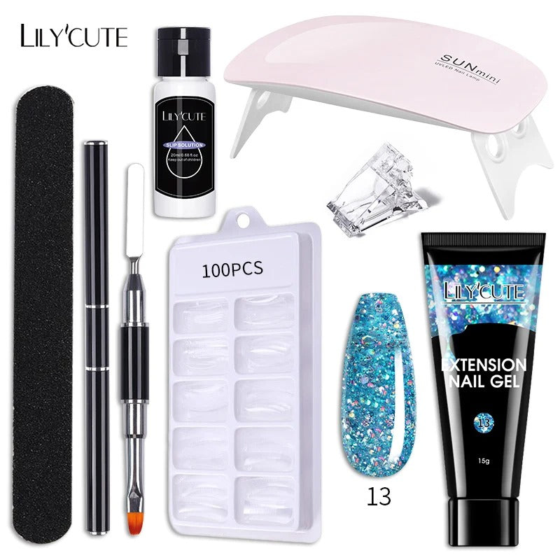 LILYCUTE Manicure Set 15ml Quick Extension Gel Nail Polish With 6W LED Lamp Dryer Slip Solution Nails Tool Kit For Finger Extend