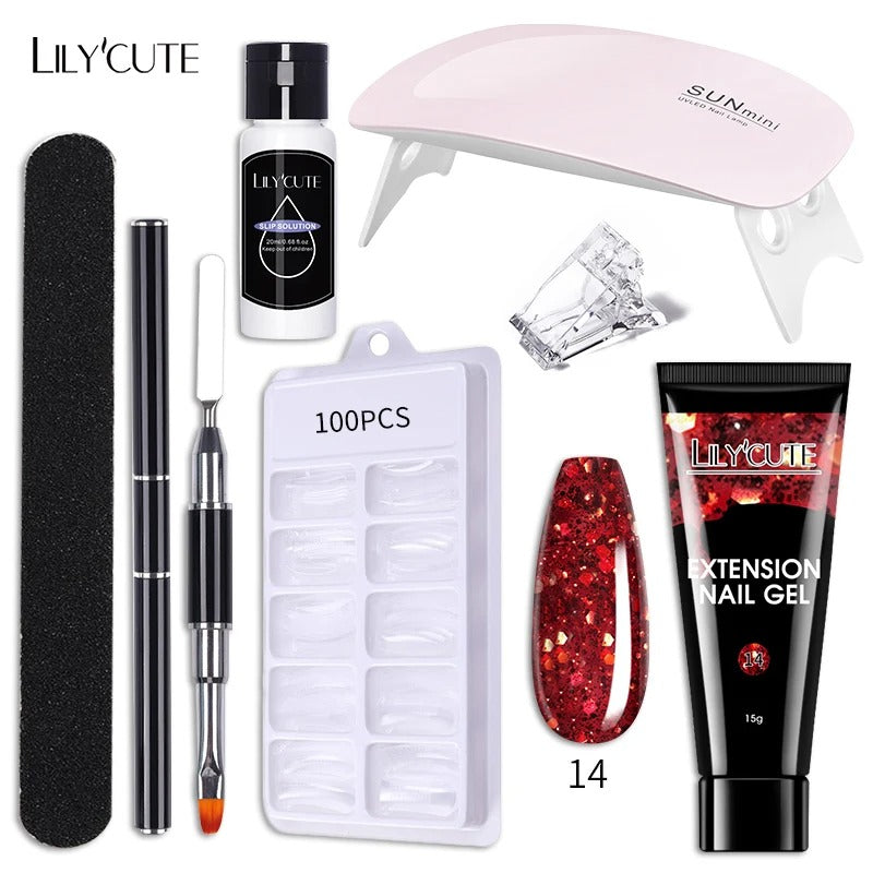 LILYCUTE Manicure Set 15ml Quick Extension Gel Nail Polish With 6W LED Lamp Dryer Slip Solution Nails Tool Kit For Finger Extend