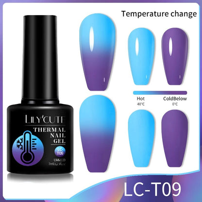 LILYCUTE 7ml 3-layers Temperature Color Changing Gel Nail Polish Long Lasting Soak Off UV Chameleon Thermal Gel Nail Art Varnish