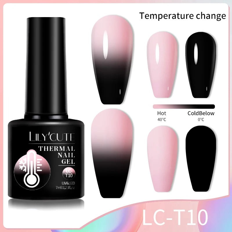 LILYCUTE Thermal Gel Nail Polish 3 Layers Temperature Shiny Color Changing Semi Permanent Soak Off UV Nail Gel Polish Varnish