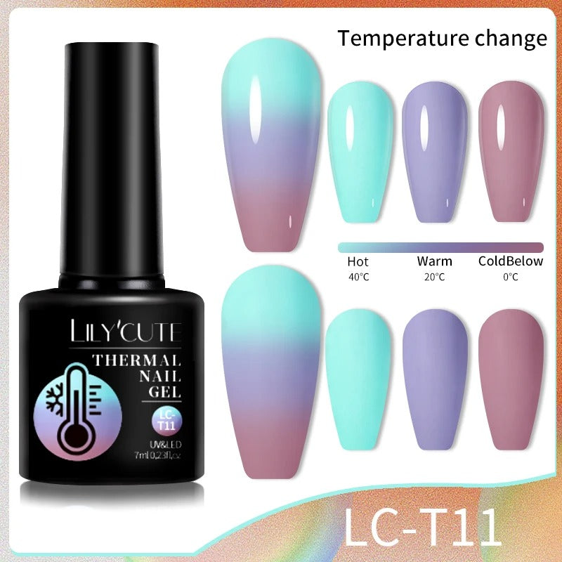 LILYCUTE 7ml 3-layers Temperature Color Changing Gel Nail Polish Long Lasting Soak Off UV Chameleon Thermal Gel Nail Art Varnish