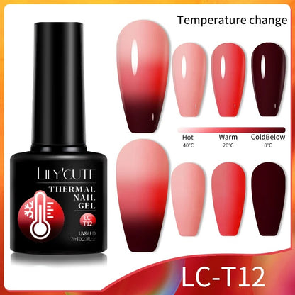 LILYCUTE Thermal Gel Nail Polish 3 Layers Temperature Shiny Color Changing Semi Permanent Soak Off UV Nail Gel Polish Varnish