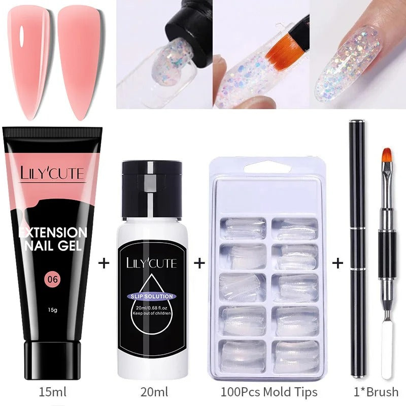 LILYCUTE 15ml Nail Extension Gel Set Glitter Clear Soak Off Gel For Quickly Nail Prolong Manicure For Newbie Nail Art Tool Kit