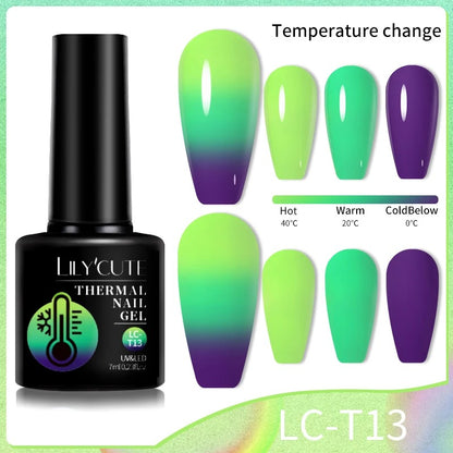 LILYCUTE Thermal Gel Nail Polish 3 Layers Temperature Shiny Color Changing Semi Permanent Soak Off UV Nail Gel Polish Varnish