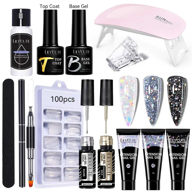 LILYCUTE Manicure Set 15ml Quick Extension Gel Nail Polish With 6W LED Lamp Dryer Slip Solution Nails Tool Kit For Finger Extend