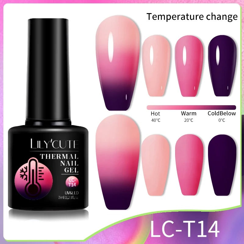 LILYCUTE Thermal Gel Nail Polish 3 Layers Temperature Shiny Color Changing Semi Permanent Soak Off UV Nail Gel Polish Varnish