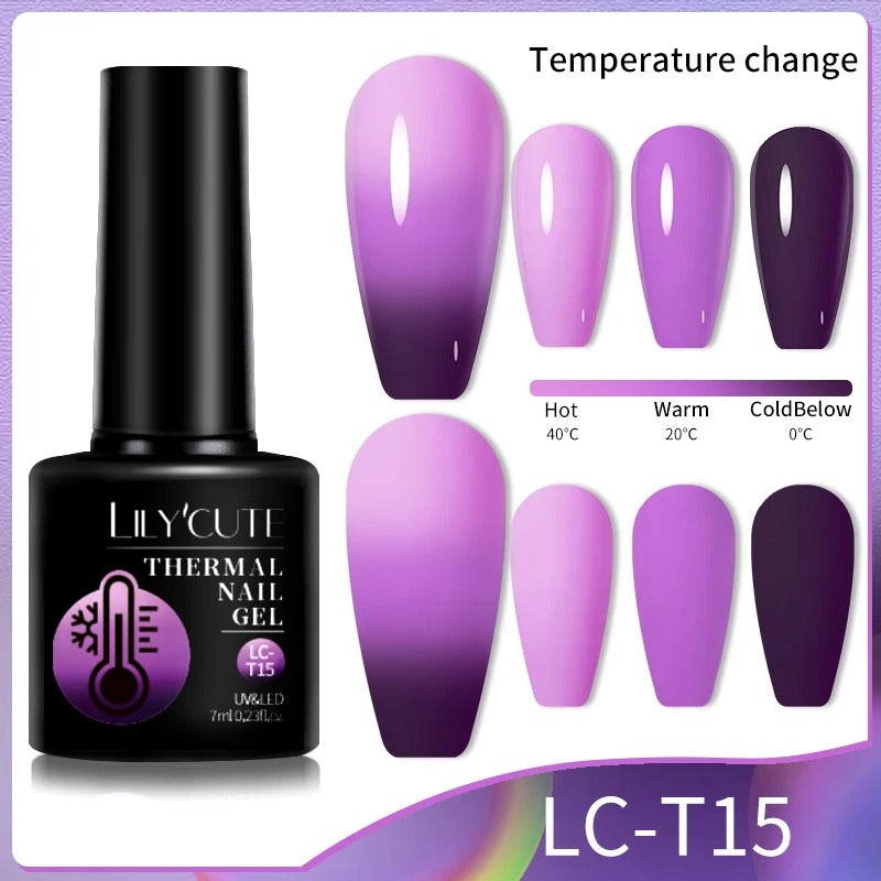 LILYCUTE Thermal Gel Nail Polish 3 Layers Temperature Shiny Color Changing Semi Permanent Soak Off UV Nail Gel Polish Varnish