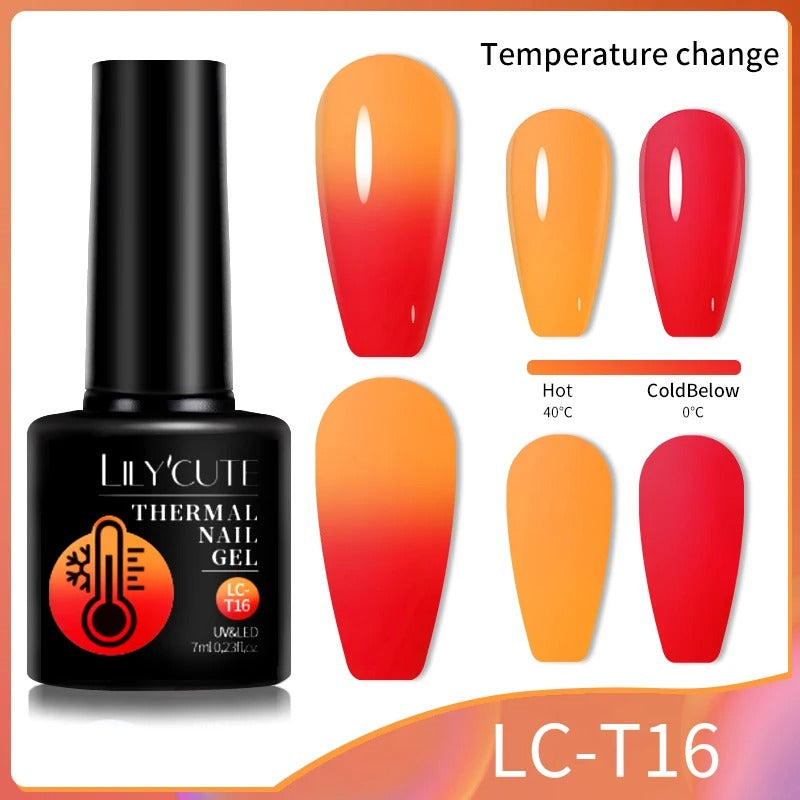 LILYCUTE Thermal Gel Nail Polish 3 Layers Temperature Shiny Color Changing Semi Permanent Soak Off UV Nail Gel Polish Varnish