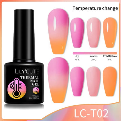 LILYCUTE Thermal Gel Nail Polish 3 Layers Temperature Shiny Color Changing Semi Permanent Soak Off UV Nail Gel Polish Varnish