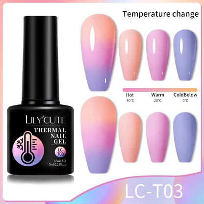 LILYCUTE Thermal Gel Nail Polish 3 Layers Temperature Shiny Color Changing Semi Permanent Soak Off UV Nail Gel Polish Varnish