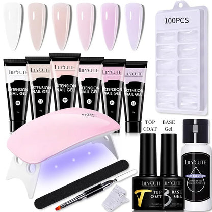 LILYCUTE 15ML Manicure Set Quick Nail Extension Gel With 6W UV Lamp Dryer Finger Extend Mold Slip Solution Nail Art Tools Kit