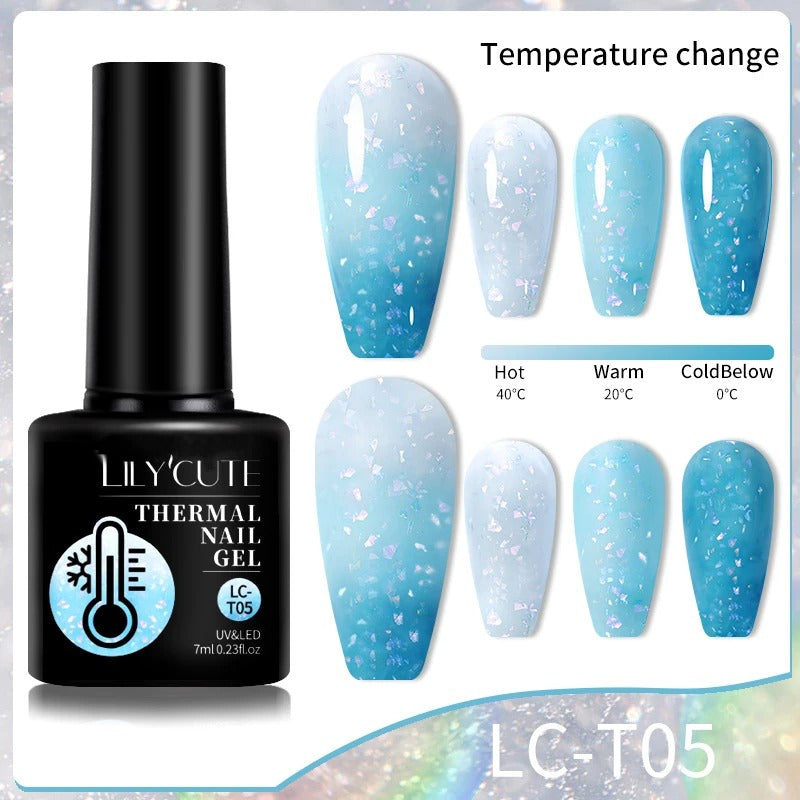 LILYCUTE 7ml 3-layers Temperature Color Changing Gel Nail Polish Long Lasting Soak Off UV Chameleon Thermal Gel Nail Art Varnish