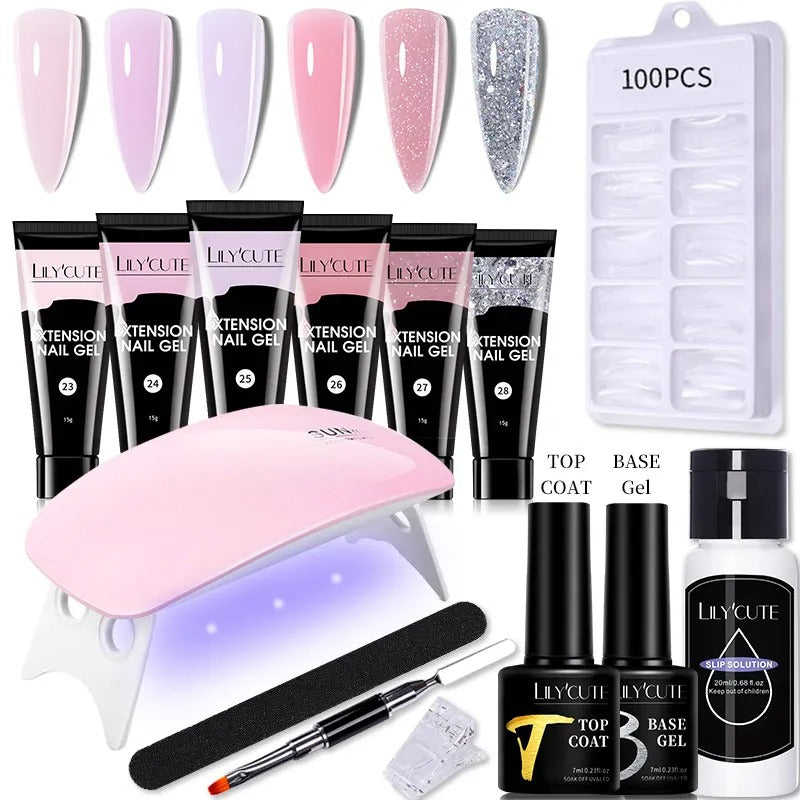 LILYCUTE 15ML Manicure Set Quick Nail Extension Gel With 6W UV Lamp Dryer Finger Extend Mold Slip Solution Nail Art Tools Kit