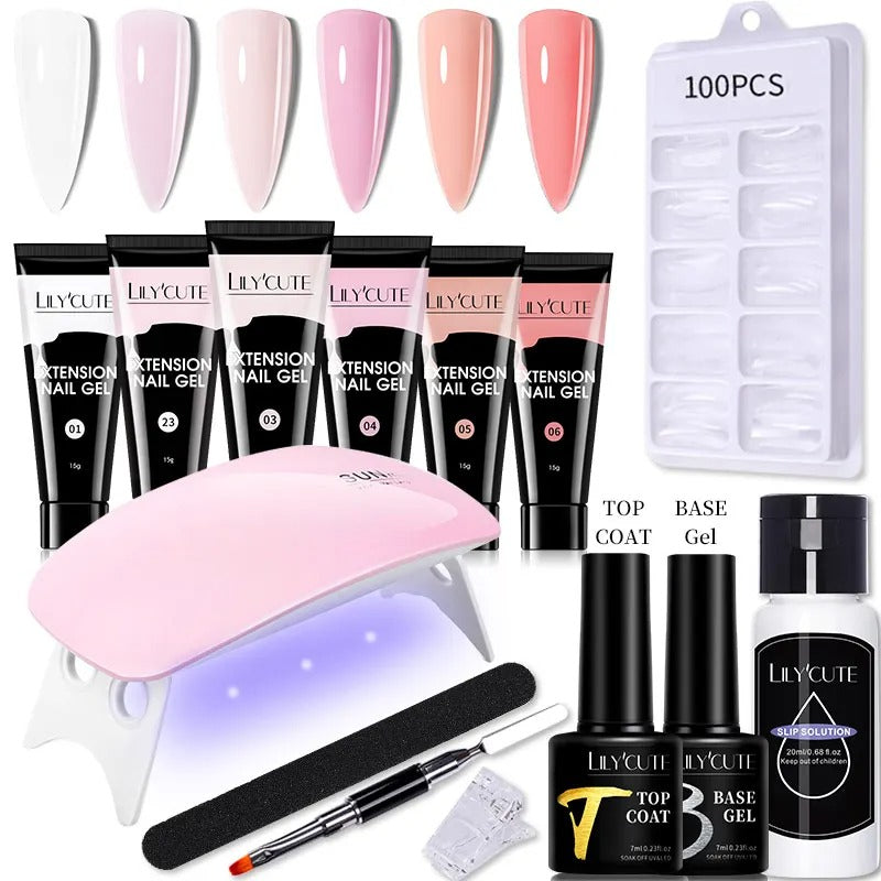 LILYCUTE 15ML Manicure Set Quick Nail Extension Gel With 6W UV Lamp Dryer Finger Extend Mold Slip Solution Nail Art Tools Kit