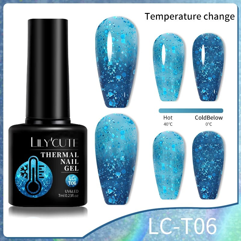 LILYCUTE 7ml 3-layers Temperature Color Changing Gel Nail Polish Long Lasting Soak Off UV Chameleon Thermal Gel Nail Art Varnish