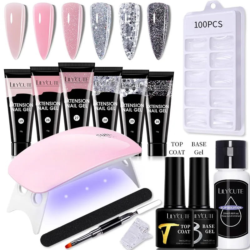 LILYCUTE 15ML Manicure Set Quick Nail Extension Gel With 6W UV Lamp Dryer Finger Extend Mold Slip Solution Nail Art Tools Kit