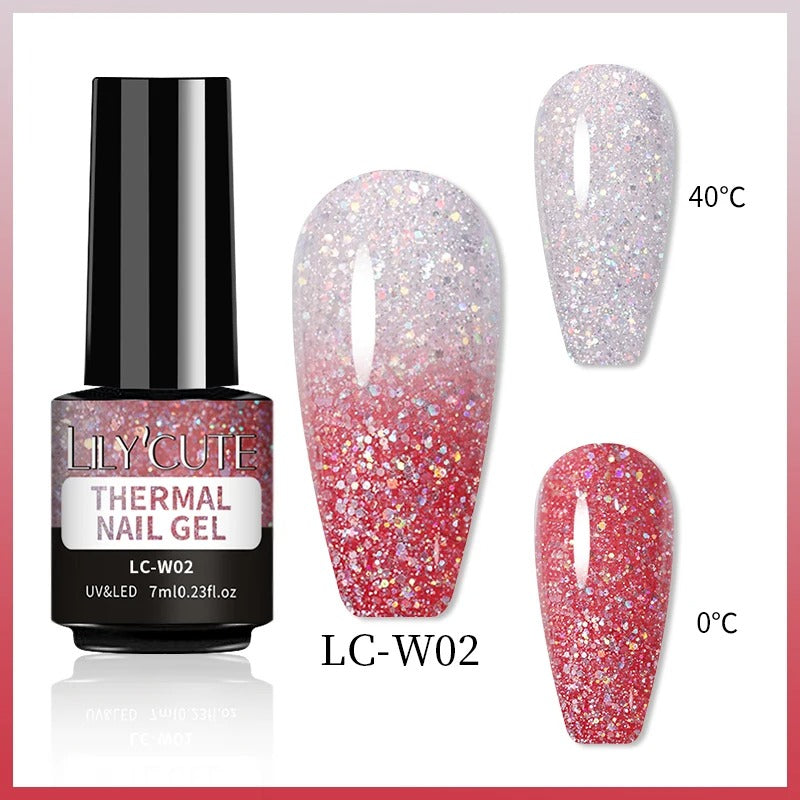 LILYCUTE Thermal Gel Nail Polish 3 Layers Temperature Shiny Color Changing Semi Permanent Soak Off UV Nail Gel Polish Varnish