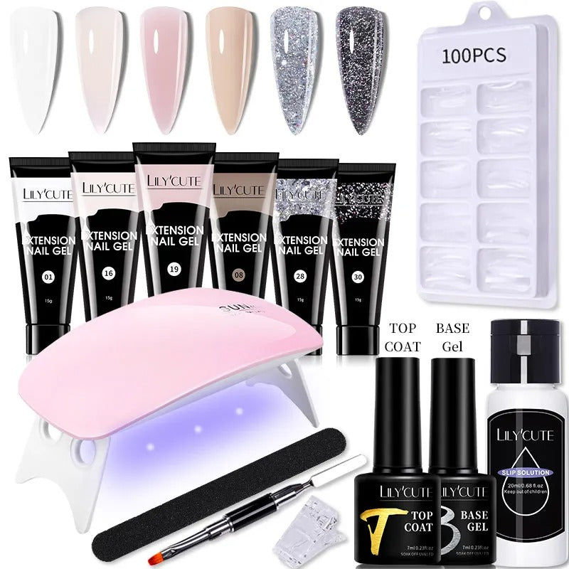 LILYCUTE 15ML Manicure Set Quick Nail Extension Gel With 6W UV Lamp Dryer Finger Extend Mold Slip Solution Nail Art Tools Kit