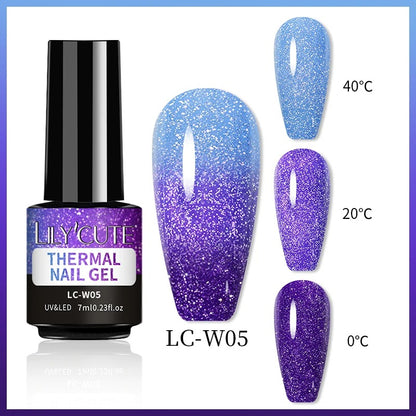 LILYCUTE Thermal Gel Nail Polish 3 Layers Temperature Shiny Color Changing Semi Permanent Soak Off UV Nail Gel Polish Varnish