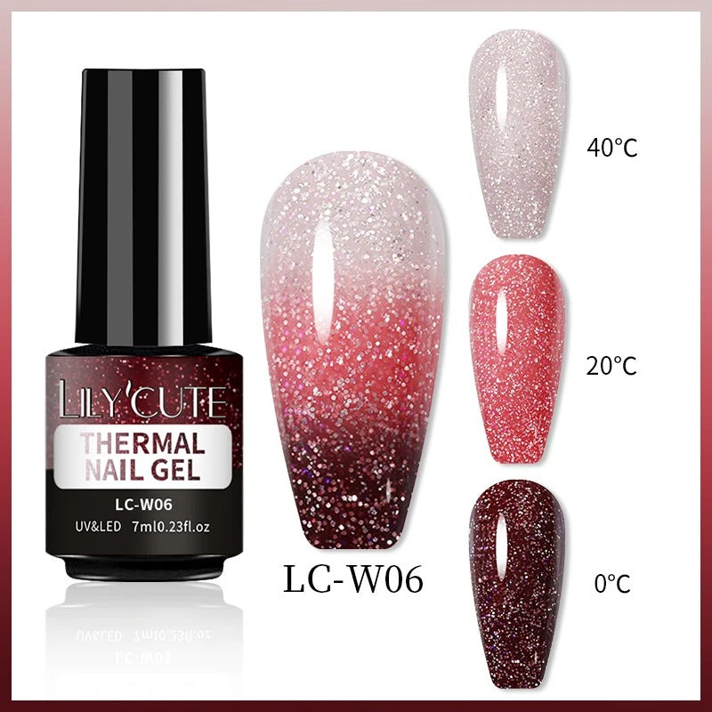 LILYCUTE Thermal Gel Nail Polish 3 Layers Temperature Shiny Color Changing Semi Permanent Soak Off UV Nail Gel Polish Varnish