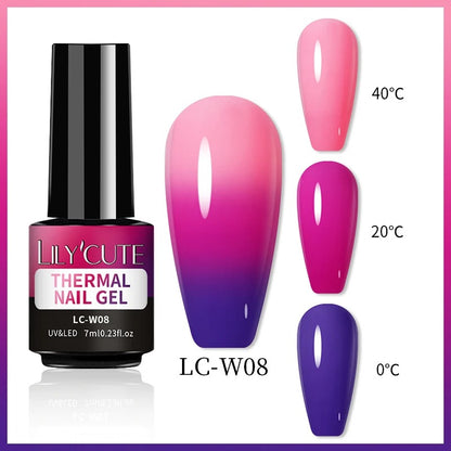 LILYCUTE Thermal Gel Nail Polish 3 Layers Temperature Shiny Color Changing Semi Permanent Soak Off UV Nail Gel Polish Varnish