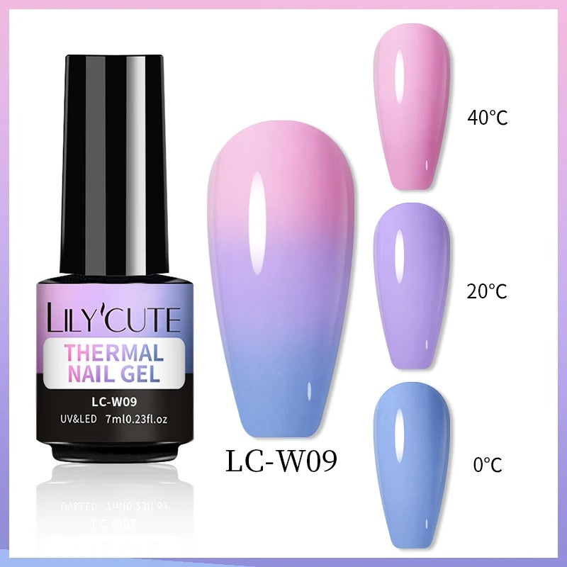 LILYCUTE Thermal Gel Nail Polish 3 Layers Temperature Shiny Color Changing Semi Permanent Soak Off UV Nail Gel Polish Varnish