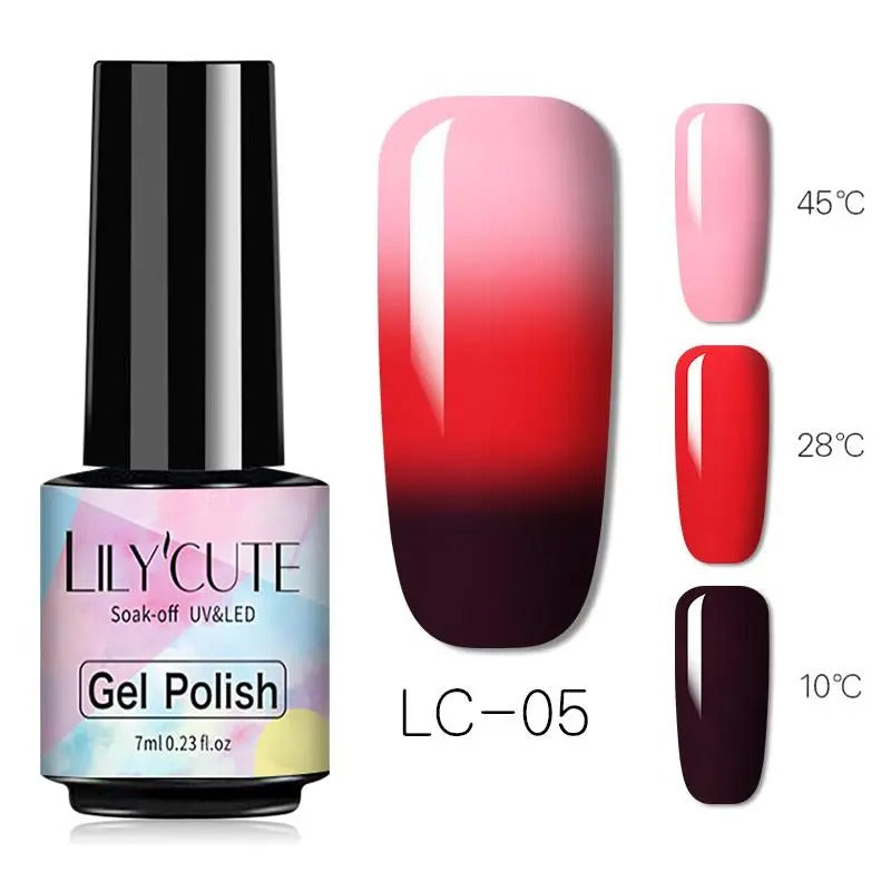 LILYCUTE Thermal Gel Nail Polish 3 Layers Temperature Shiny Color Changing Semi Permanent Soak Off UV Nail Gel Polish Varnish