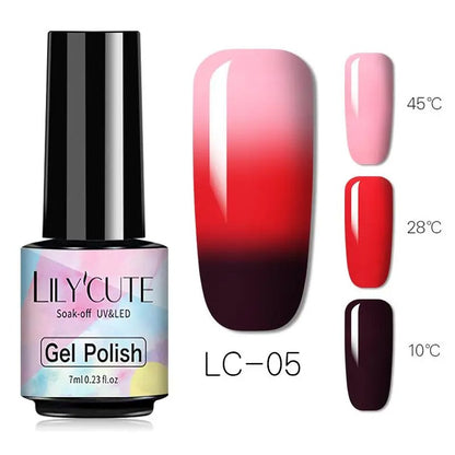 LILYCUTE Thermal Gel Nail Polish 3 Layers Temperature Shiny Color Changing Semi Permanent Soak Off UV Nail Gel Polish Varnish