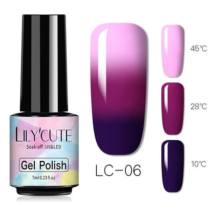 LILYCUTE Thermal Gel Nail Polish 3 Layers Temperature Shiny Color Changing Semi Permanent Soak Off UV Nail Gel Polish Varnish