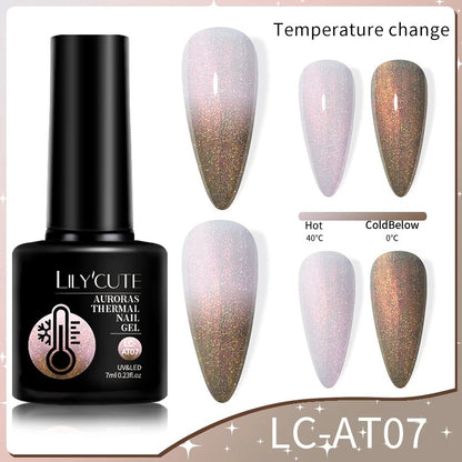 LILYCUTE 7ml 3-layers Temperature Color Changing Gel Nail Polish Long Lasting Soak Off UV Chameleon Thermal Gel Nail Art Varnish