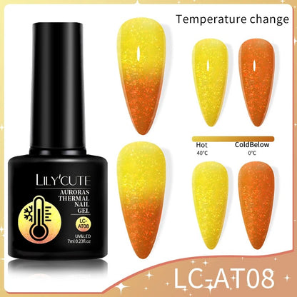 LILYCUTE 7ml 3-layers Temperature Color Changing Gel Nail Polish Long Lasting Soak Off UV Chameleon Thermal Gel Nail Art Varnish