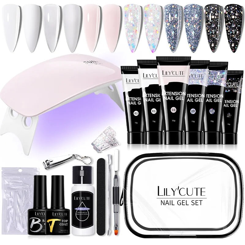 LILYCUTE 15ML Manicure Set Quick Nail Extension Gel With 6W UV Lamp Dryer Finger Extend Mold Slip Solution Nail Art Tools Kit