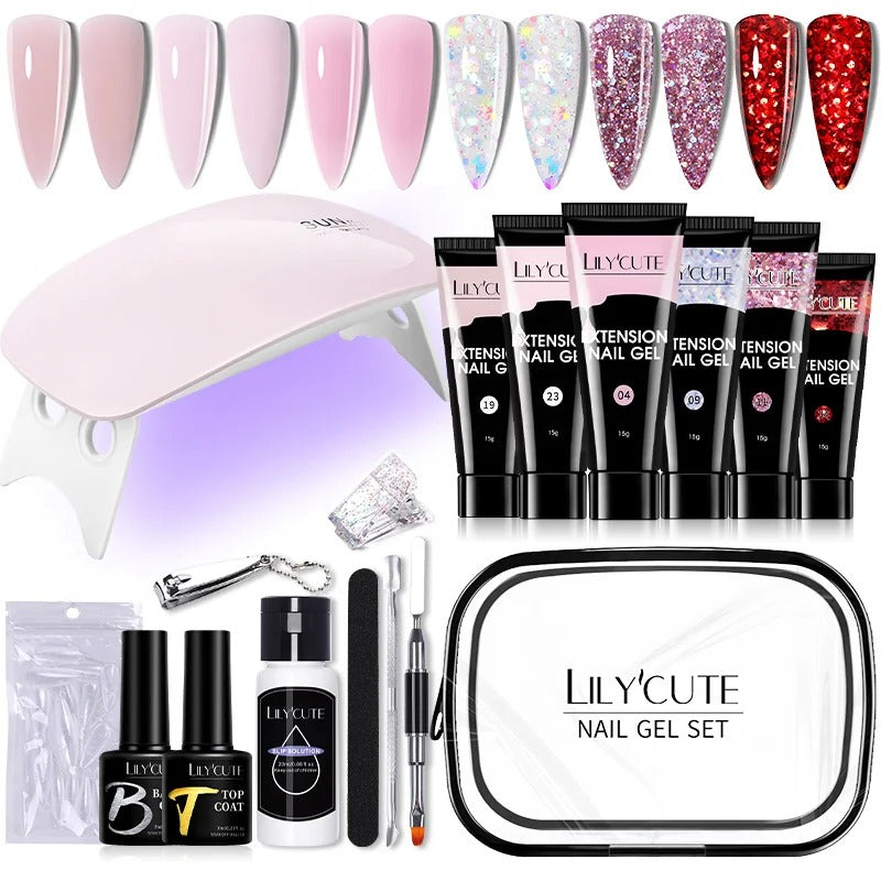 LILYCUTE 15ML Manicure Set Quick Nail Extension Gel With 6W UV Lamp Dryer Finger Extend Mold Slip Solution Nail Art Tools Kit