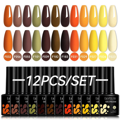 12PCs 7ml Nude Brown Red Nail Gel Polish Set Semi Permanent UV Gel For Nail Art Manicure Soak Off Gel Nail Polish Kit