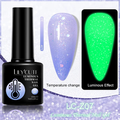 LILYCUTE Thermal Gel Nail Polish 3 Layers Temperature Shiny Color Changing Semi Permanent Soak Off UV Nail Gel Polish Varnish