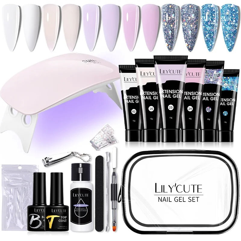 LILYCUTE 15ML Manicure Set Quick Nail Extension Gel With 6W UV Lamp Dryer Finger Extend Mold Slip Solution Nail Art Tools Kit